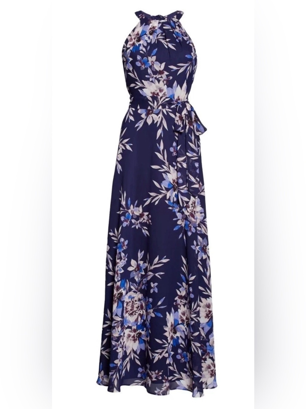 NWT Eliza J Women Navy Floral Chiffon
Halter Maxi Dress Size 4